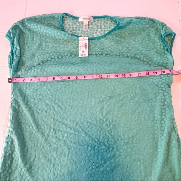 Dressbarn Aqua Polka Dot Textured Blouse XL Sheer Layered Top Casual Work - Picture 5 of 9
